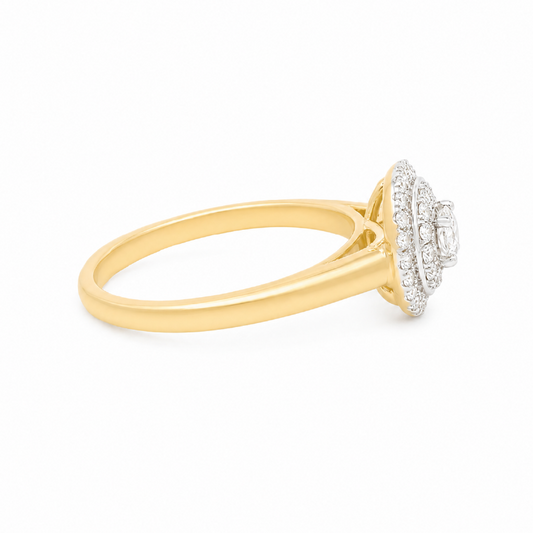 10K Yellow Gold 0.25TDW Diamond Halo Ladies Ring