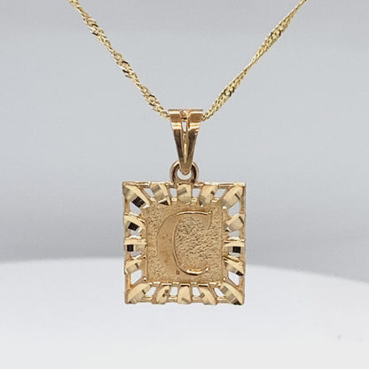 10 Karat Yellow Gold Letter C Initial Square Pendant