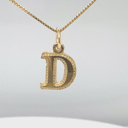 Initial Letter D Pendant in Solid 10K Yellow Gold