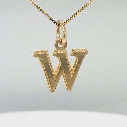 10K Solid Yellow Gold Initial Letter W Pendant