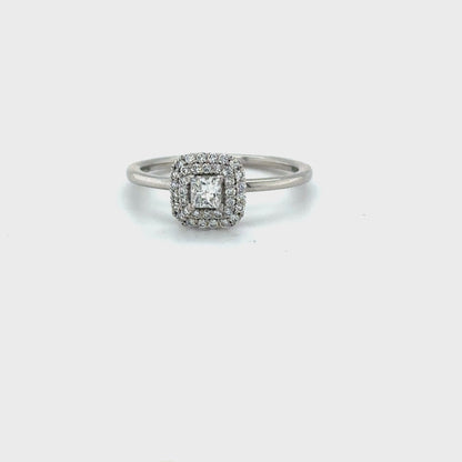 0.35 Carat Canadian Princess Cut Diamond Halo Ring in 10K White Gold