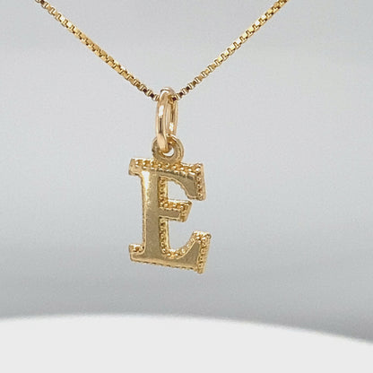 10K Yellow Gold Initial Letter E Pendant