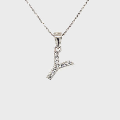 Sterling Silver CZ Initial Letter Y Pendant