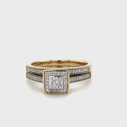 10K Yellow Gold 0.25TDW Diamond Bridal Set with Halo Design