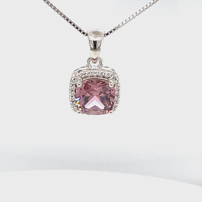 October Cushion Birthstone Color CZ Pendant in Sterling Silver
