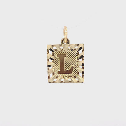 10K Yellow Gold Initial Letter L Square Pendant