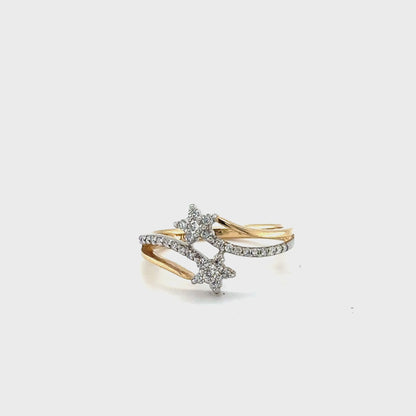 0.25 TDW Diamond Flowers Ring in 10K Yellow Gold