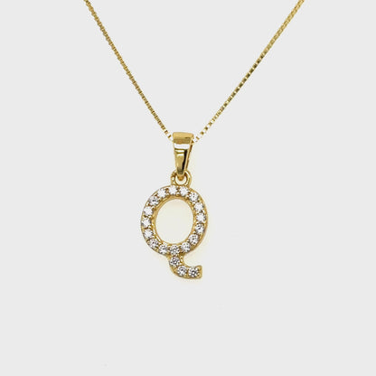 Yellow Gold Plated Sterling Silver CZ Letter Q Pendant