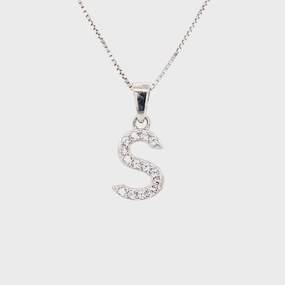 Cubic Zirconia Initial Letter "S" Pendant in Sterling Silver