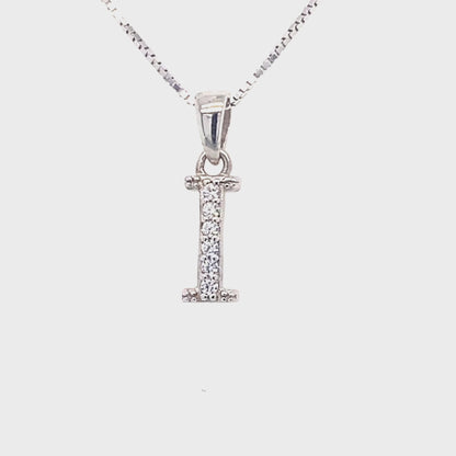 Initial Letter I Pendant CZ in Sterling Silver