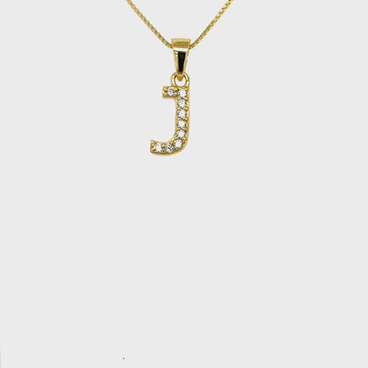 Yellow Gold Plated Sterling Silver CZ Letter J Pendant