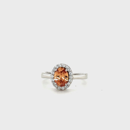 November Birthstone Color CZ Oval Halo Ring in Sterling Silver