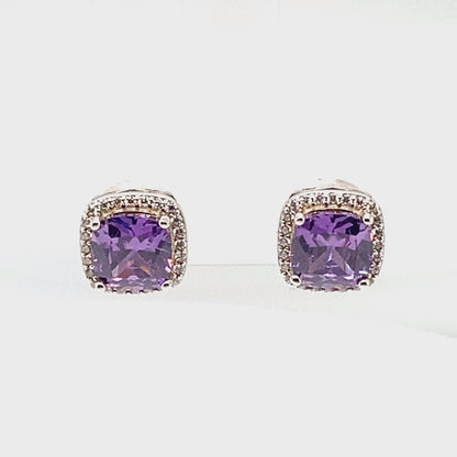 February Birthstone Earrings Amethyst Color CZ in Sterling Silver