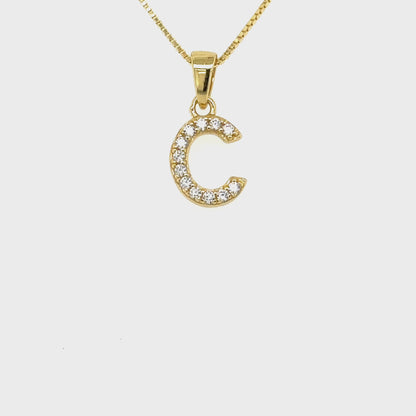 Yellow Gold Plated Sterling Silver CZ Letter C Pendant