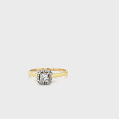 14K Yellow Gold 0.50TDW Princess Cut Diamond Solitaire with Halo Setting