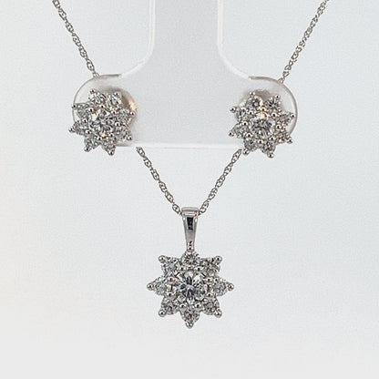 1.00TDW Lab Grown Diamond Earring & Pendant Set in 14K White Gold