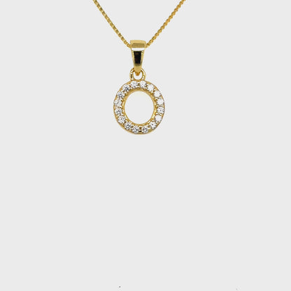 Yellow Gold Plated Sterling Silver CZ Letter O Pendant