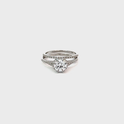 1.42 TDW Lab-Grown Diamond Halo Engagement Ring Set with 10K White Gold