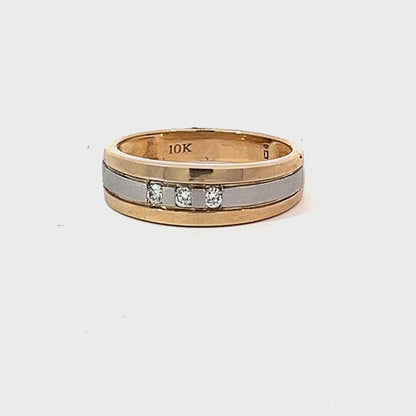 10K Yellow and White Gold 0.13 CT Men’s Diamond Band