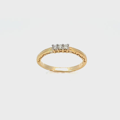 14K Yellow Gold 0.09TDW Diamond Past Present Future Ring