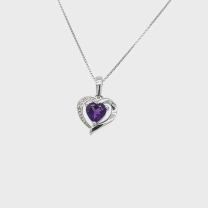 10K White Gold Amethyst & Diamond Heart Pendant