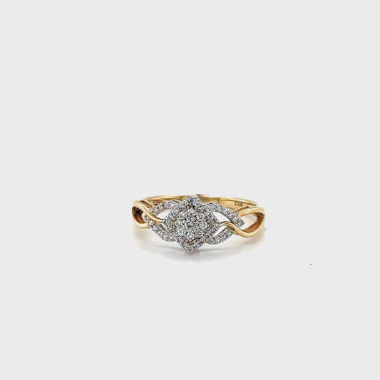 0.25TDW Sparkling Diamond Flower Pave Ring in 10K Yellow Gold
