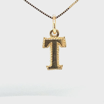 Initial Letter T Pendant in Solid 10K Yellow Gold