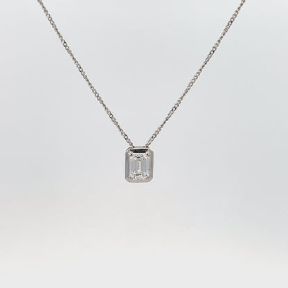 10K White Gold 0.50CT Lab Diamond Emerald Cut Solitaire Pendant