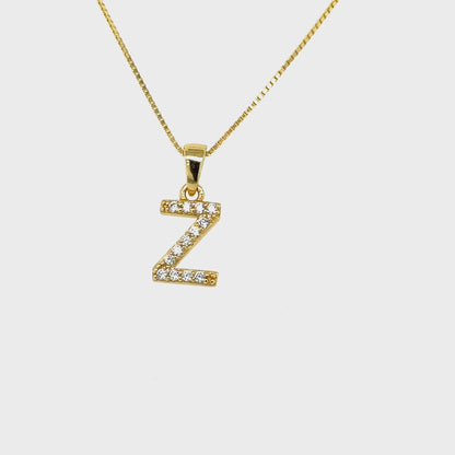 Yellow Gold Plated Sterling Silver CZ Letter Z Pendant