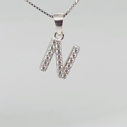 Sterling Silver Cubic Zirconia Initial Letter N Pendant