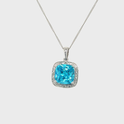 December Birthstone Pendant with Diamond Accent set in Sterling Silver