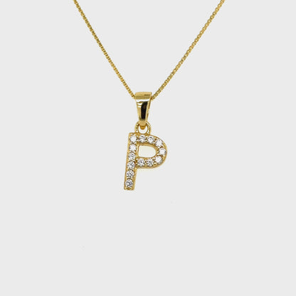 Yellow Gold Plated Sterling Silver CZ Letter P Pendant