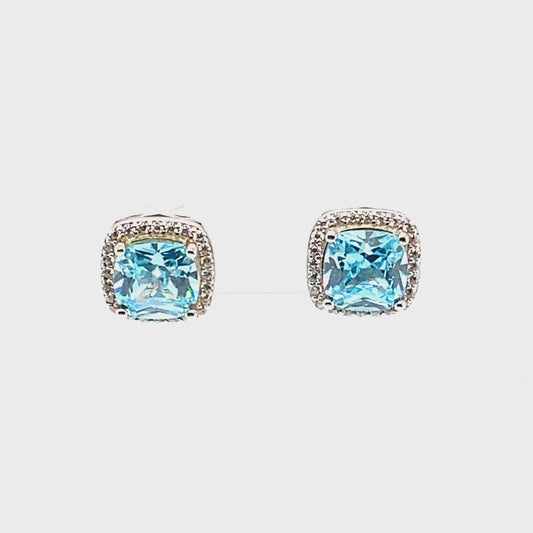 March Birthstone Cushion Earring CZ In Sterling Silver