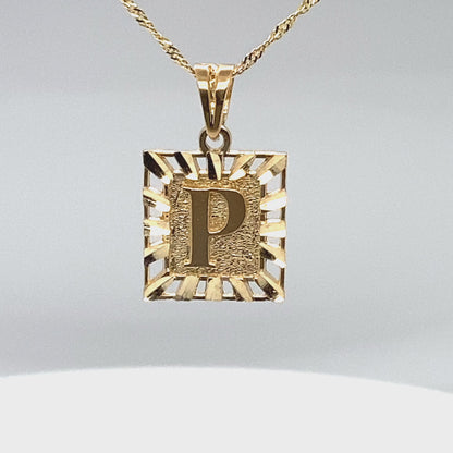 10 Karat Yellow Gold Initial Letter P Square Pendant