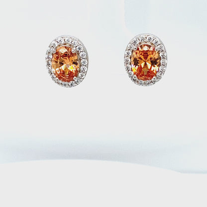 November Birthstone Color CZ Oval Halo Earring In Sterling Silver