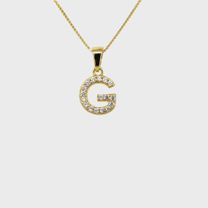 Yellow Gold Plated Sterling Silver CZ Letter G Pendant
