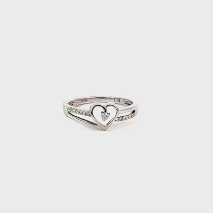 10K White Gold 0.09CT Diamond Solitaire Heart Ring