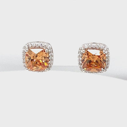 November Birthstone Citrine Color CZ Earrings in Sterling Silver
