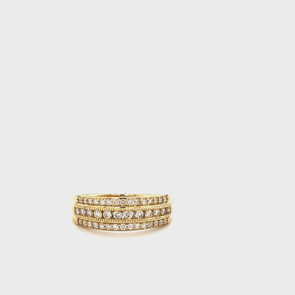 Sparkling Three-Row Diamond Band in 10K Yellow Gold with 0.50 Carat Total Weight