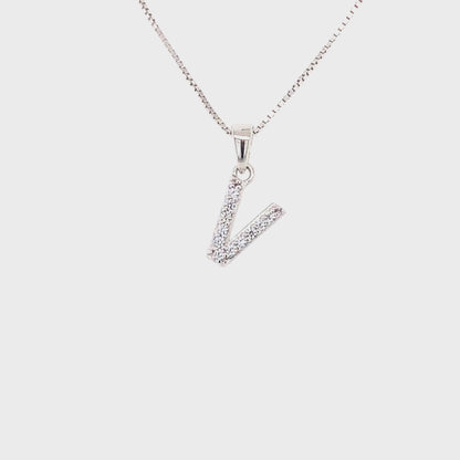 Cubic Zirconia Initial Letter V Pendant in Sterling Silver