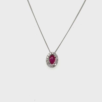 Ruby and Diamond Oval Pendant with 0.10 TDW in 10K White Gold