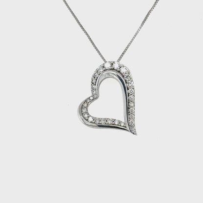 10K White Gold Diamond Heart Pendant with 0.40 Total Diamond Weight