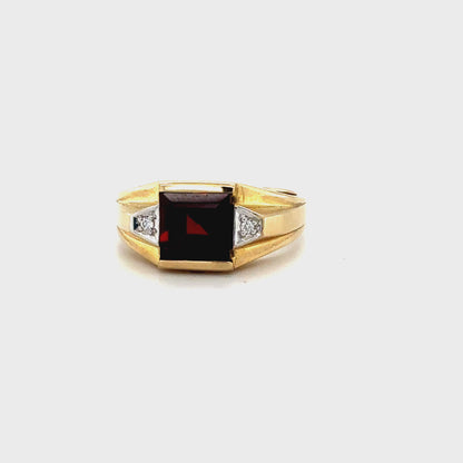 10K Yellow Gold Garnet and 0.03TDW Diamonds Men's Ring