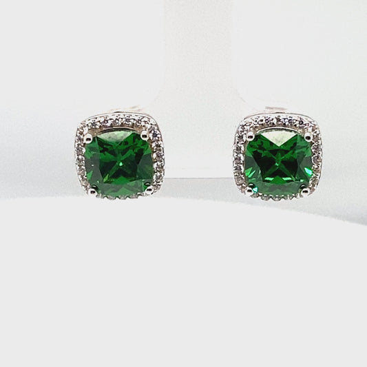 May Birthstone Emerald Color CZ Earrings in Sterling Silver