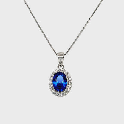 September Birthstone Color CZ Oval Pendant in Sterling Silver