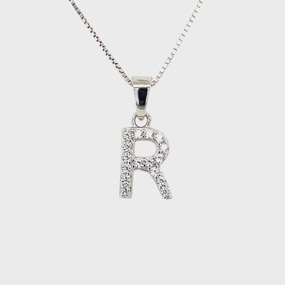 Initial Letter R Pendant CZ in Sterling Silver