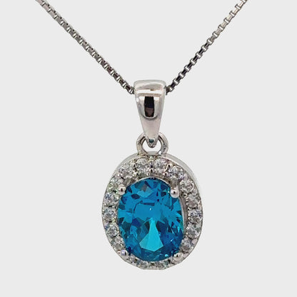 December Birthstone Color CZ Oval Pendant in Sterling Silver
