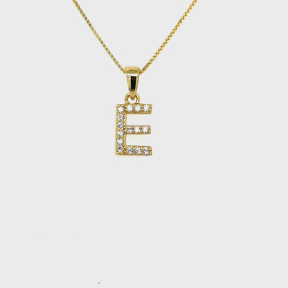 Yellow Gold Plated Sterling Silver CZ Letter E Pendant