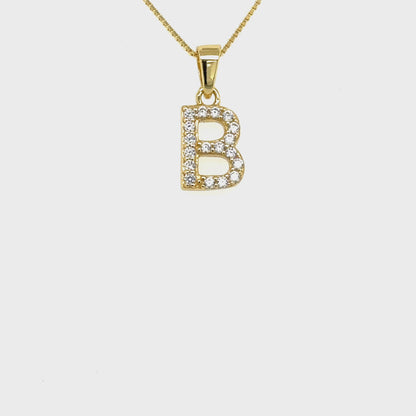 Yellow Gold Plated Sterling Silver CZ Letter B Pendant