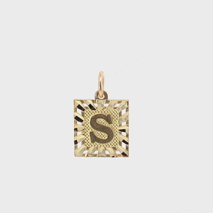 Initial Letter S Square Pendant in 10K Yellow Gold